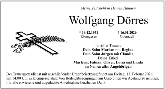 Traueranzeige von Wolfgang Dörres von Nordbayerische Nachrichten Forchheim Lokal