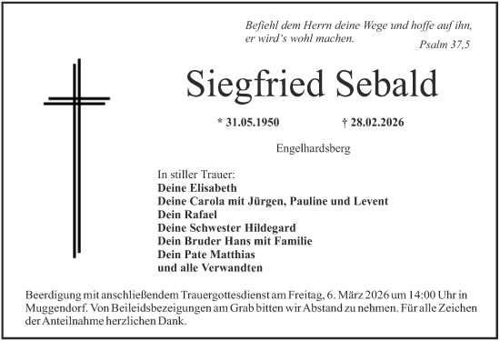 Traueranzeige von Siegfried Sebald von Nordbayerische Nachrichten Forchheim Lokal